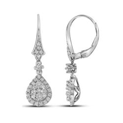 Diamond Teardrop Cluster Dangle Earrings 7/8 Cttw 14kt White Gold