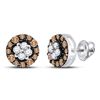 Image 1 : Round Brown Diamond Cluster Stud Earrings 1/3 Cttw 10kt White Gold