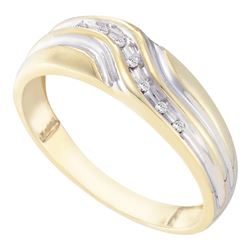 Mens Diamond Single Row Two-tone Wedding Band Ring 1/20 Cttw 10kt Yellow Gold