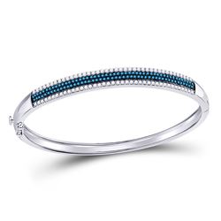 Round Blue Color Enhanced Diamond Bangle Bracelet 1-3/8 Cttw 14kt White Gold