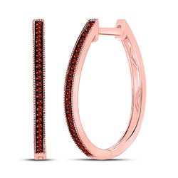 Round Red Color Enhanced Diamond Hoop Earrings 1/6 Cttw 10kt Rose Gold