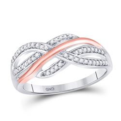 Diamond Crossover Strand Band Ring 1/5 Cttw 10kt Two-tone White Rose Gold