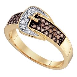 Brown Diamond Belt Buckle Band Ring 1/4 Cttw 10k Yellow Gold