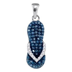 Blue Color Enhanced Diamond Flip Flop Sandal Nautical Shoe Pendant 1/3 Cttw 10k White Gold