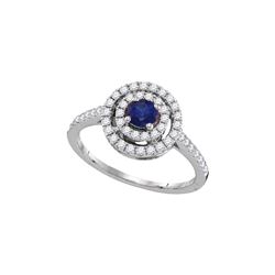 Round Blue Sapphire Solitaire Concentric Circle Frame Ring 5/8 Cttw 18kt White Gold
