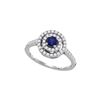Image 1 : Round Blue Sapphire Solitaire Concentric Circle Frame Ring 5/8 Cttw 18kt White Gold