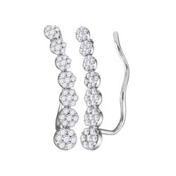 Diamond Cluster Climber Earrings 1/2 Cttw 10kt White Gold