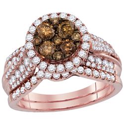 Round Brown Diamond Bridal Wedding Engagement Ring Band Set 14kt Rose Gold