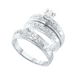 His & Hers Diamond Solitaire Matching Bridal Wedding Ring Band Set 1/12 Cttw 14kt White Gold