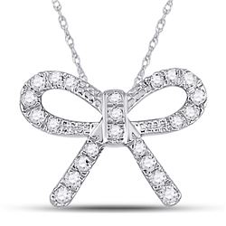 Diamond Knot Bow Pendant Necklace 1/10 Cttw 10kt White Gold