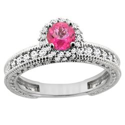 0.91 CTW Pink Topaz & Diamond Ring 14K White Gold - REF-65A9X