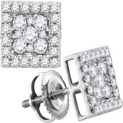 Diamond Square Cluster Stud Earrings 1/2 Cttw 10kt White Gold