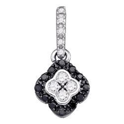 Round Black Color Enhanced Diamond Quatrefoil Cluster Pendant 1/3 Cttw 10kt White Gold