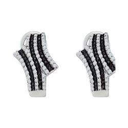 Round Black Color Enhanced Diamond Hoop Earrings 7/8 Cttw 10kt White Gold