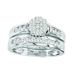 Diamond Flower Cluster Bridal Wedding Engagement Ring Band Set 3/4 Cttw 14kt White Gold