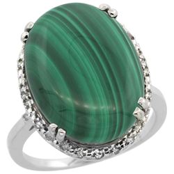 14.15 CTW Malachite & Diamond Ring 14K White Gold - REF-53R5H