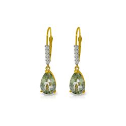 Genuine 3.15 ctw Green Amethyst & Diamond Earrings 14KT Yellow Gold - REF-44P3H