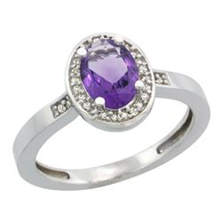 1.15 CTW Amethyst & Diamond Ring 14K White Gold - REF-37F9N