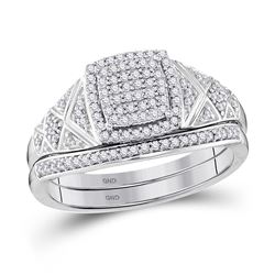 Diamond Square Bridal Wedding Engagement Ring Band Set 1/3 Cttw 10kt White Gold