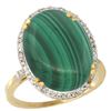 Image 1 : 14.15 CTW Malachite & Diamond Ring 14K Yellow Gold - REF-53M5K