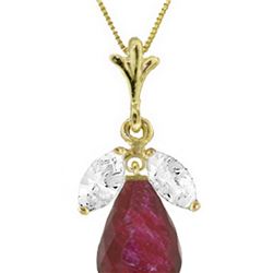 Genuine 9.3 ctw Ruby & White Topaz Necklace 14KT Yellow Gold - REF-28A9K