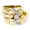 Image 1 : His & Hers Diamond Solitaire Cross Matching Bridal Wedding Ring Band Set 1/5 Cttw 14kt Yellow Gold