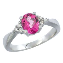 1.06 CTW Pink Topaz & Diamond Ring 10K White Gold - REF-28M4K