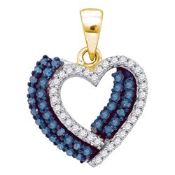 Round Blue Color Enhanced Diamond Double Heart Pendant 3/8 Cttw 10kt Yellow Gold