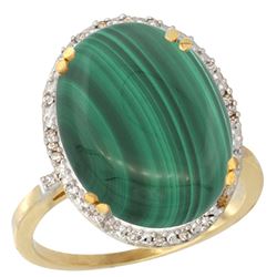 14.15 CTW Malachite & Diamond Ring 10K Yellow Gold - REF-42H6M