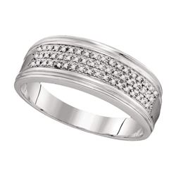 Mens Diamond Triple Row Wedding Anniversary Band Ring 1/10 Cttw 10kt White Gold