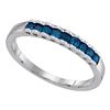 Image 1 : Blue Color Enhanced Diamond Ribbed Band Ring 1/4 Cttw 10kt White Gold