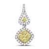 Image 1 : Round Yellow Diamond Diagonal Square Cluster Pendant 3/4 Cttw 14kt White Gold
