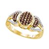 Image 1 : Round Brown Diamond Oval Cluster Ring 1/3 Cttw 10kt Yellow Gold