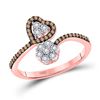 Image 1 : Round Brown Diamond Bypass Flower Heart Ring 1/5 Cttw 10kt Rose Gold