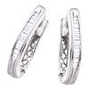 Image 1 : Baguette Channel-set Diamond Hoop Earrings 1/2 Cttw 10kt White Gold