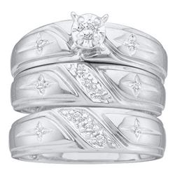 His & Hers Diamond Solitaire Cross Matching Bridal Wedding Ring Band Set 1/6 Cttw 14kt White Gold
