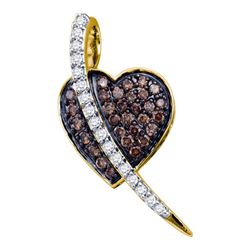 Round Brown Diamond Heart Pendant 1/2 Cttw 10kt Yellow Gold