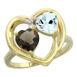 2.61 CTW Diamond, Quartz & Aquamarine Ring 14K Yellow Gold - REF-38R2H