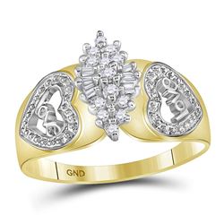 Diamond Oval Cluster Love Heart Ring 1/8 Cttw 10kt Two-tone Yellow Gold