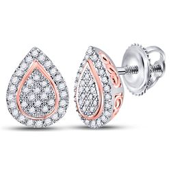 Diamond Rose-tone Teardrop Cluster Screwback Earrings 1/5 Cttw 10kt White Gold