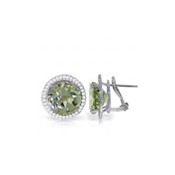 Genuine 10.40 ctw Green Amethyst & Diamond Earrings 14KT White Gold - REF-120P5H