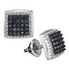Image 1 : Black Color Enhanced Diamond Cluster Earrings 1/2 Cttw 10kt White Gold