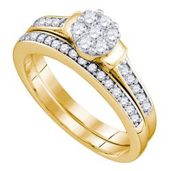 Diamond Cluster Bridal Wedding Engagement Ring Band Set 1/2 Cttw 10kt Yellow Gold