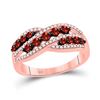 Image 1 : Round Red Color Enhanced Diamond Crossover Fashion Ring 5/8 Cttw 10kt Rose Gold