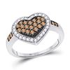 Image 1 : Round Brown Diamond Framed Heart Cluster Ring 1/2 Cttw 10kt White Gold