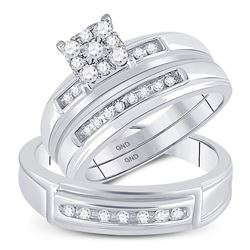 His & Hers Diamond Cluster Matching Bridal Wedding Ring Band Set 1/4 Cttw 10kt White Gold