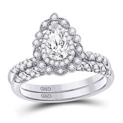 Pear Diamond Milgrain Bridal Wedding Ring Band Set 1-1/3 Cttw 14kt White Gold