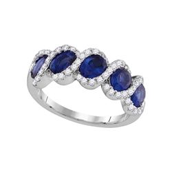 Round Blue Sapphire Diamond Fashion Band Ring 2-1/2 Cttw 18kt White Gold