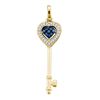 Image 1 : Round Blue Color Enhanced Diamond Key Love Pendant 1/10 Cttw 10kt Yellow Gold