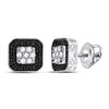 Image 1 : Round Black Color Enhanced Diamond Square Frame Cluster Earrings 1/4 Cttw 10kt White Gold
